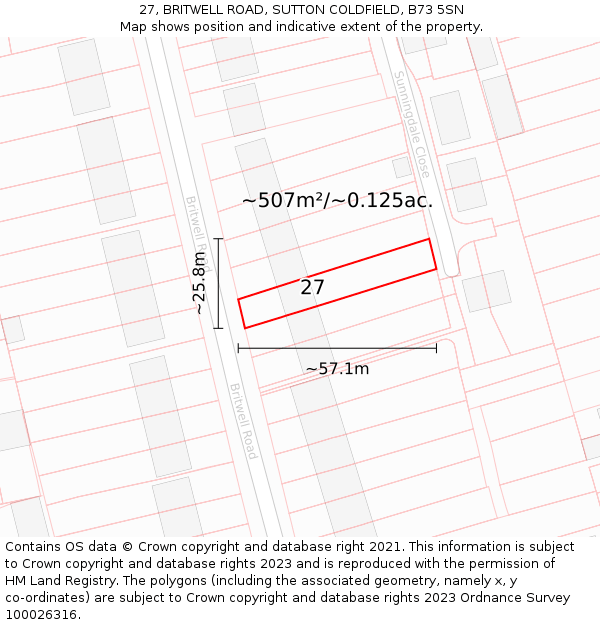 27, BRITWELL ROAD, SUTTON COLDFIELD, B73 5SN: Plot and title map