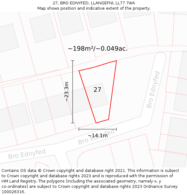 27, BRO EDNYFED, LLANGEFNI, LL77 7WA: Plot and title map