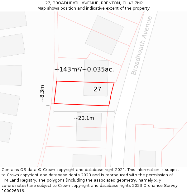 27, BROADHEATH AVENUE, PRENTON, CH43 7NP: Plot and title map