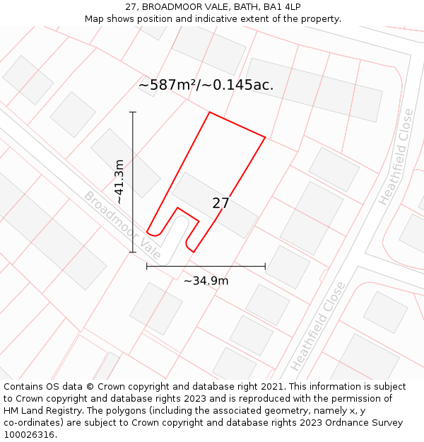 27, BROADMOOR VALE, BATH, BA1 4LP: Plot and title map