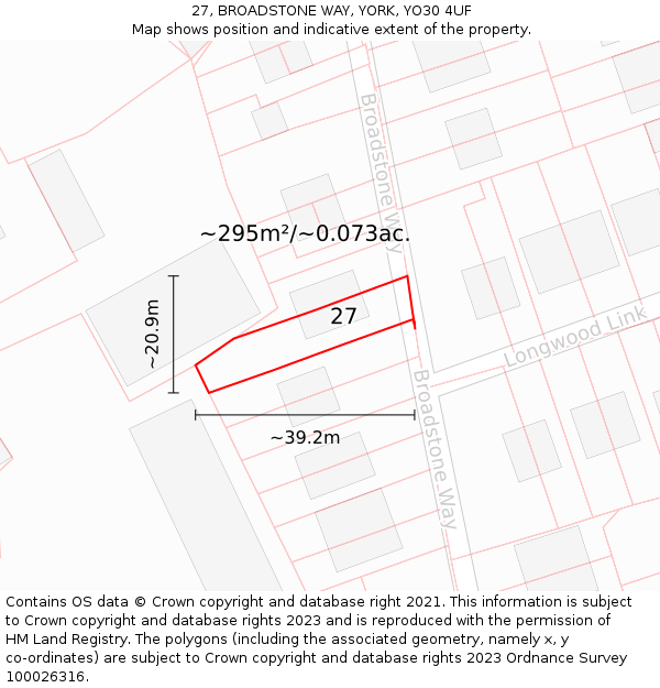 27, BROADSTONE WAY, YORK, YO30 4UF: Plot and title map