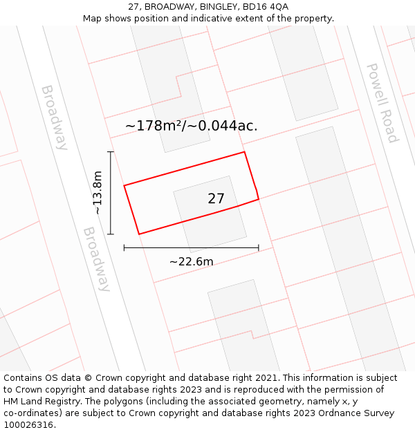 27, BROADWAY, BINGLEY, BD16 4QA: Plot and title map