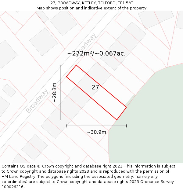 27, BROADWAY, KETLEY, TELFORD, TF1 5AT: Plot and title map