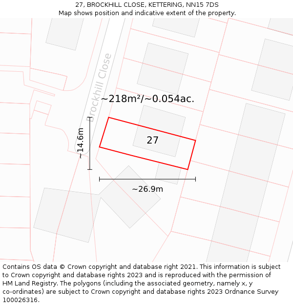 27, BROCKHILL CLOSE, KETTERING, NN15 7DS: Plot and title map