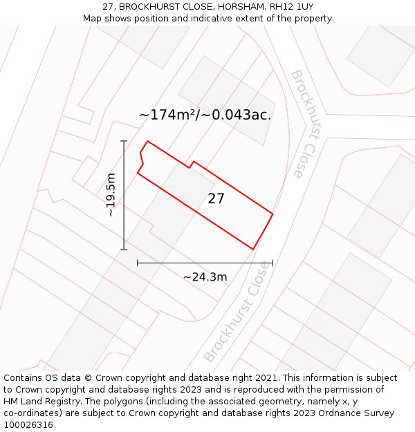 27, BROCKHURST CLOSE, HORSHAM, RH12 1UY: Plot and title map