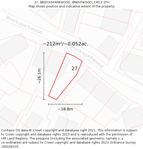27, BROCKSPARKWOOD, BRENTWOOD, CM13 2TH: Plot and title map