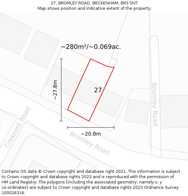 27, BROMLEY ROAD, BECKENHAM, BR3 5NT: Plot and title map