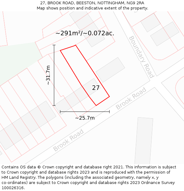 27, BROOK ROAD, BEESTON, NOTTINGHAM, NG9 2RA: Plot and title map