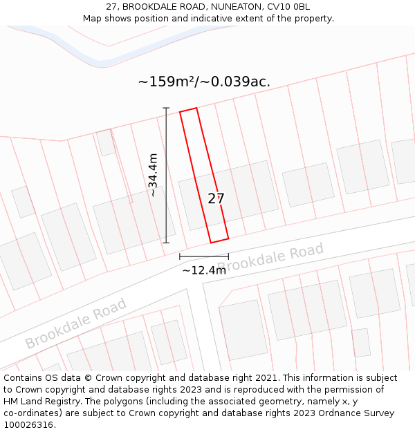 27, BROOKDALE ROAD, NUNEATON, CV10 0BL: Plot and title map