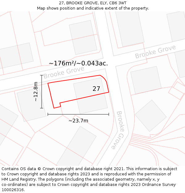 27, BROOKE GROVE, ELY, CB6 3WT: Plot and title map