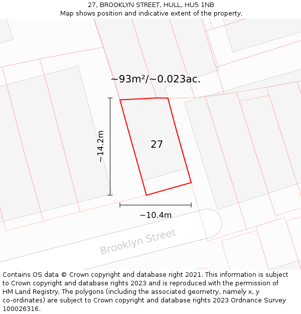 27, BROOKLYN STREET, HULL, HU5 1NB: Plot and title map