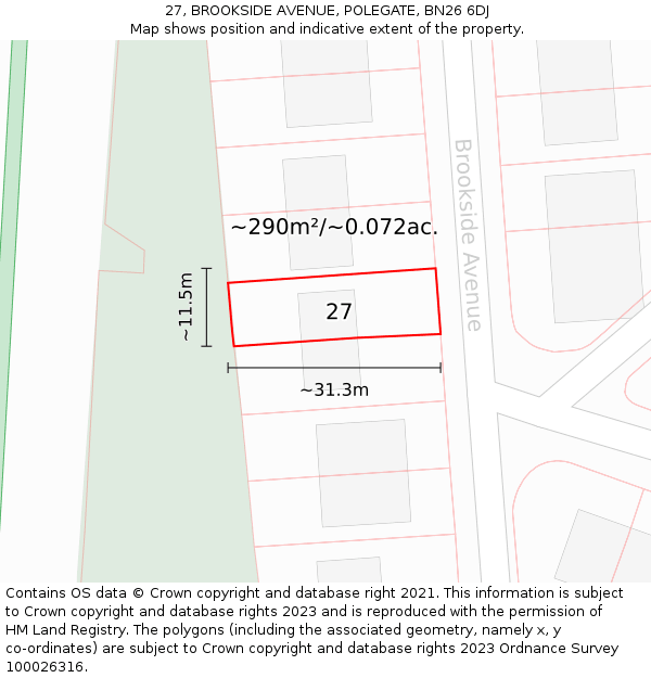 27, BROOKSIDE AVENUE, POLEGATE, BN26 6DJ: Plot and title map