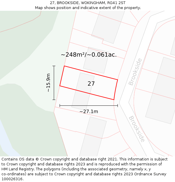 27, BROOKSIDE, WOKINGHAM, RG41 2ST: Plot and title map