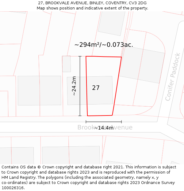 27, BROOKVALE AVENUE, BINLEY, COVENTRY, CV3 2DG: Plot and title map