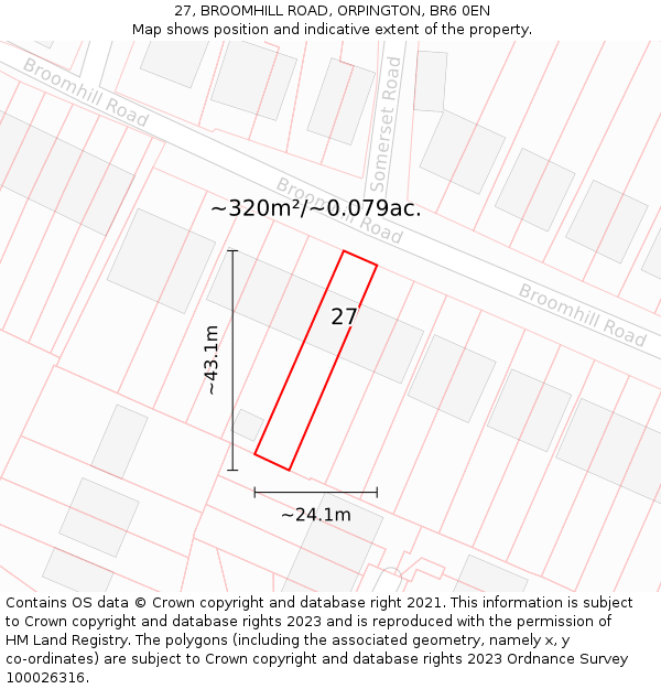 27, BROOMHILL ROAD, ORPINGTON, BR6 0EN: Plot and title map