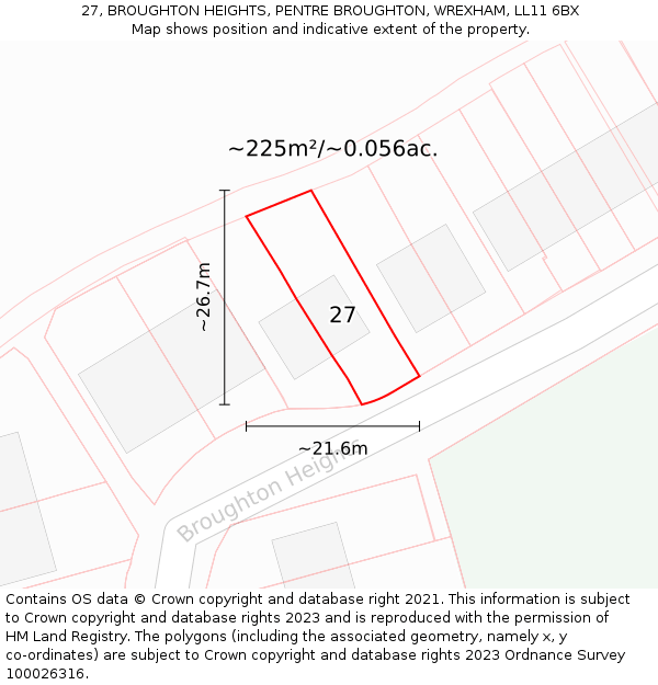 27, BROUGHTON HEIGHTS, PENTRE BROUGHTON, WREXHAM, LL11 6BX: Plot and title map