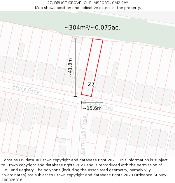 27, BRUCE GROVE, CHELMSFORD, CM2 9AY: Plot and title map