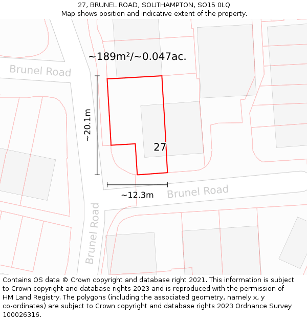 27, BRUNEL ROAD, SOUTHAMPTON, SO15 0LQ: Plot and title map