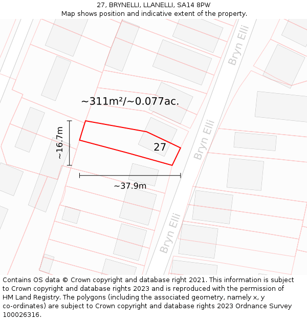 27, BRYNELLI, LLANELLI, SA14 8PW: Plot and title map
