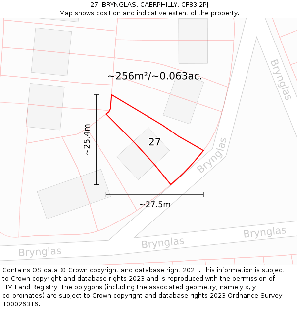 27, BRYNGLAS, CAERPHILLY, CF83 2PJ: Plot and title map