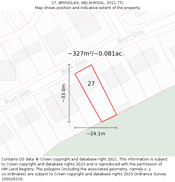 27, BRYNGLAS, WELSHPOOL, SY21 7TL: Plot and title map
