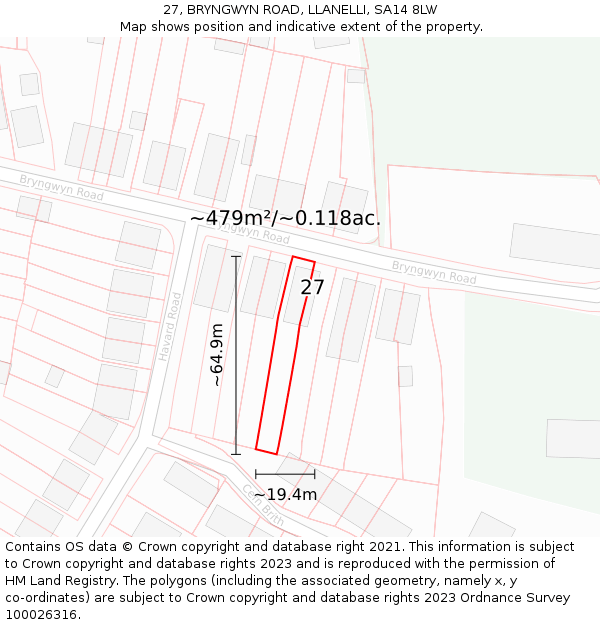 27, BRYNGWYN ROAD, LLANELLI, SA14 8LW: Plot and title map
