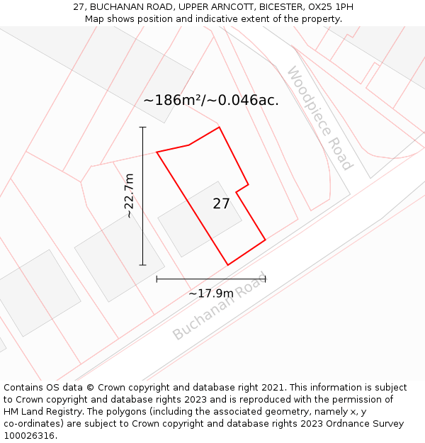 27, BUCHANAN ROAD, UPPER ARNCOTT, BICESTER, OX25 1PH: Plot and title map