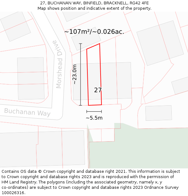 27, BUCHANAN WAY, BINFIELD, BRACKNELL, RG42 4FE: Plot and title map
