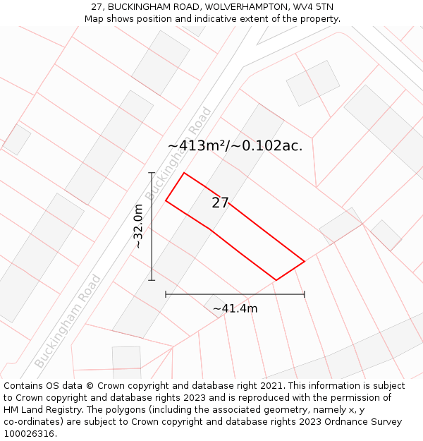 27, BUCKINGHAM ROAD, WOLVERHAMPTON, WV4 5TN: Plot and title map