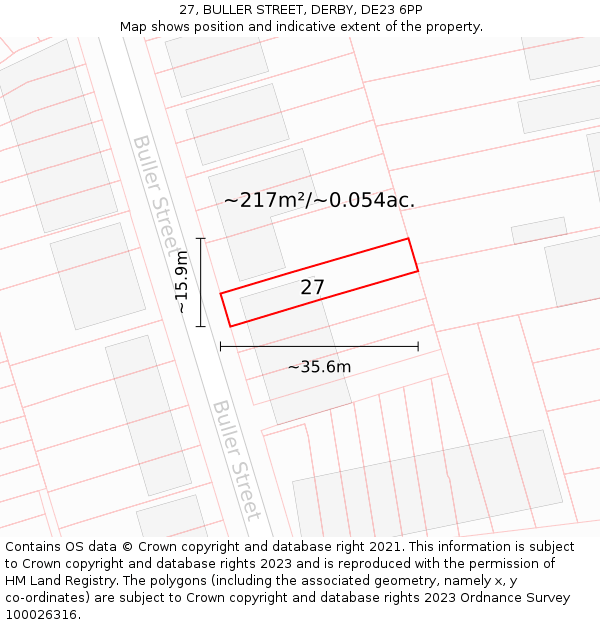 27, BULLER STREET, DERBY, DE23 6PP: Plot and title map