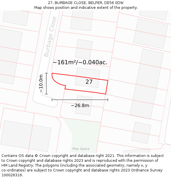 27, BURBAGE CLOSE, BELPER, DE56 0DW: Plot and title map