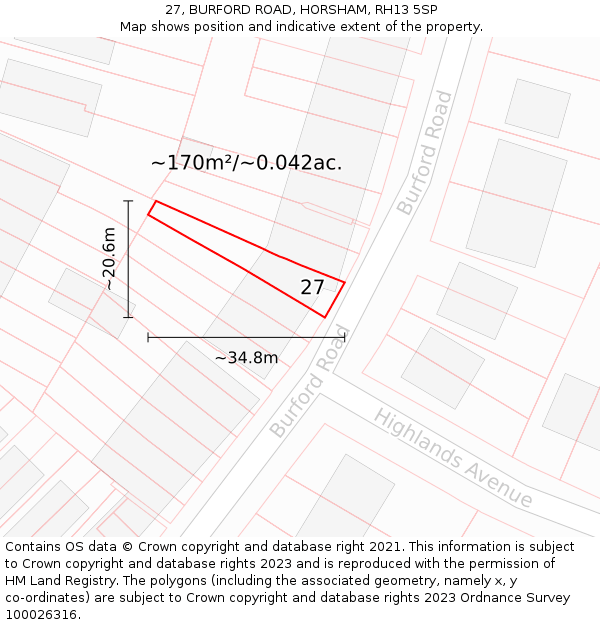 27, BURFORD ROAD, HORSHAM, RH13 5SP: Plot and title map