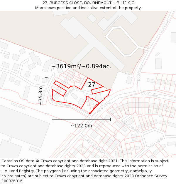 27, BURGESS CLOSE, BOURNEMOUTH, BH11 9JG: Plot and title map