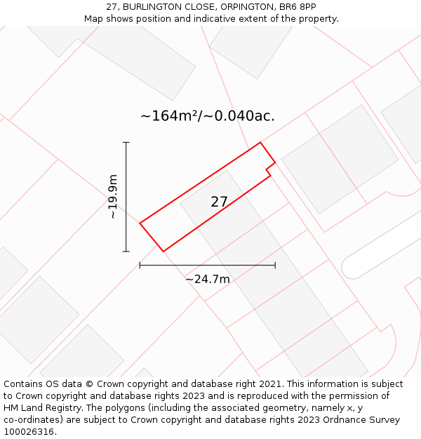 27, BURLINGTON CLOSE, ORPINGTON, BR6 8PP: Plot and title map