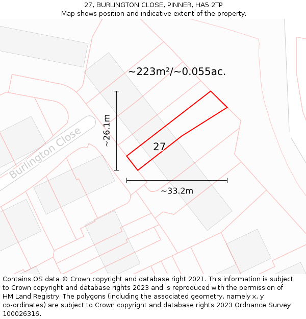 27, BURLINGTON CLOSE, PINNER, HA5 2TP: Plot and title map