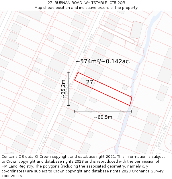 27, BURNAN ROAD, WHITSTABLE, CT5 2QB: Plot and title map