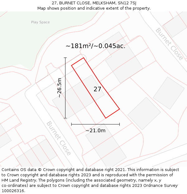 27, BURNET CLOSE, MELKSHAM, SN12 7SJ: Plot and title map