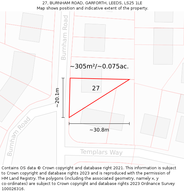 27, BURNHAM ROAD, GARFORTH, LEEDS, LS25 1LE: Plot and title map