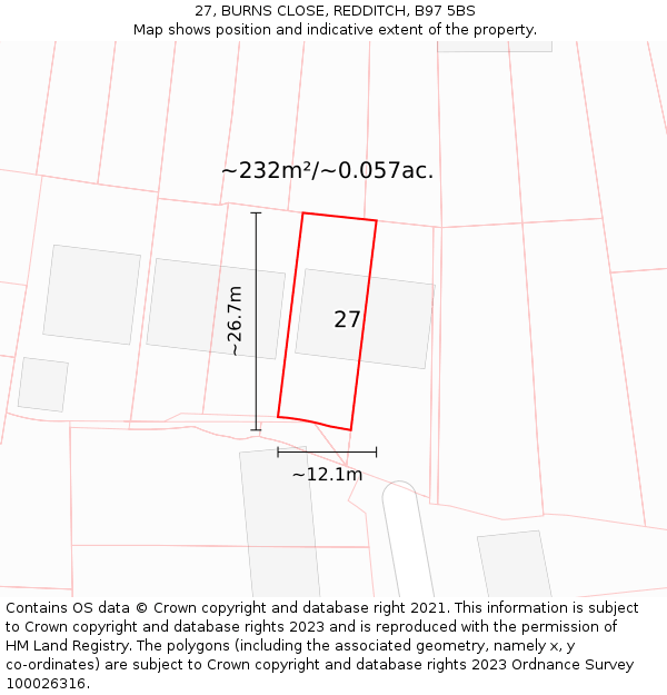 27, BURNS CLOSE, REDDITCH, B97 5BS: Plot and title map