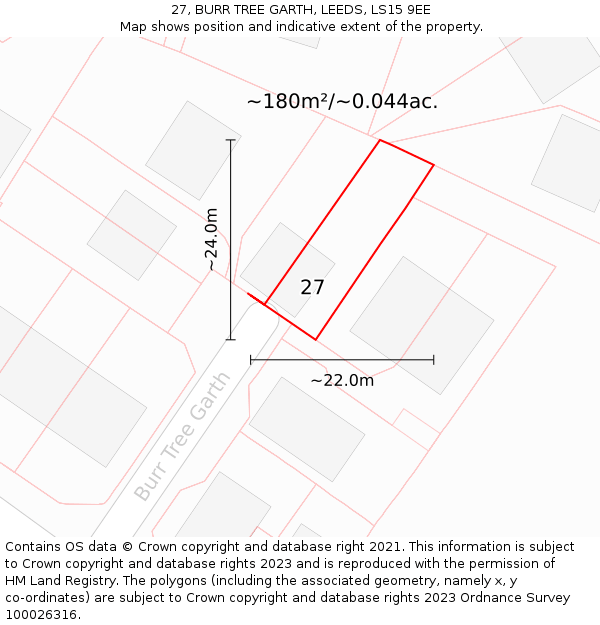 27, BURR TREE GARTH, LEEDS, LS15 9EE: Plot and title map