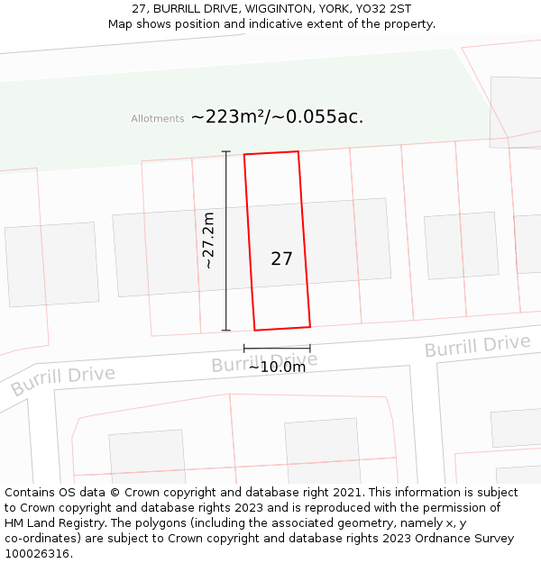 27, BURRILL DRIVE, WIGGINTON, YORK, YO32 2ST: Plot and title map