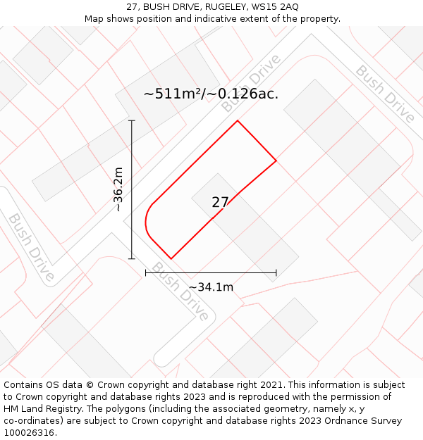 27, BUSH DRIVE, RUGELEY, WS15 2AQ: Plot and title map
