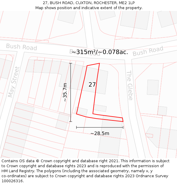 27, BUSH ROAD, CUXTON, ROCHESTER, ME2 1LP: Plot and title map