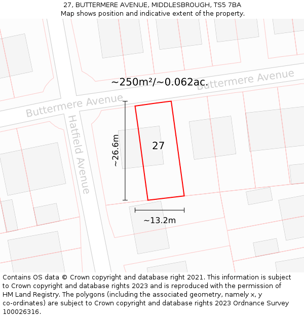 27, BUTTERMERE AVENUE, MIDDLESBROUGH, TS5 7BA: Plot and title map