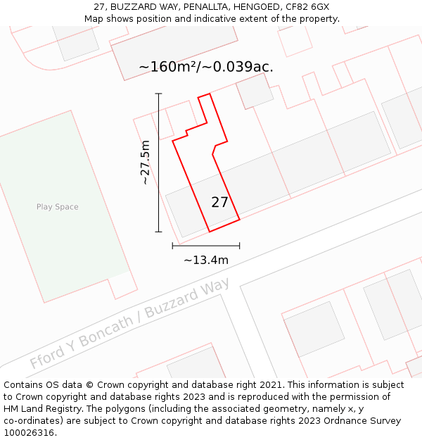27, BUZZARD WAY, PENALLTA, HENGOED, CF82 6GX: Plot and title map