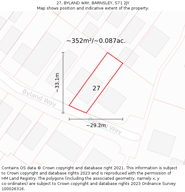 27, BYLAND WAY, BARNSLEY, S71 2JY: Plot and title map
