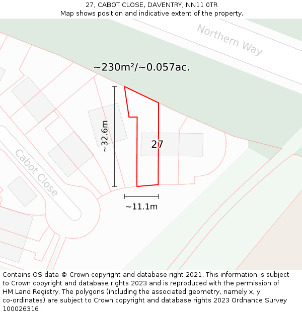 27, CABOT CLOSE, DAVENTRY, NN11 0TR: Plot and title map