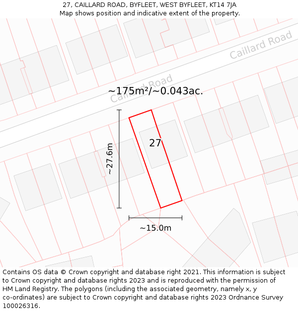 27, CAILLARD ROAD, BYFLEET, WEST BYFLEET, KT14 7JA: Plot and title map