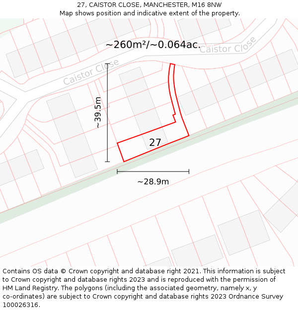 27, CAISTOR CLOSE, MANCHESTER, M16 8NW: Plot and title map
