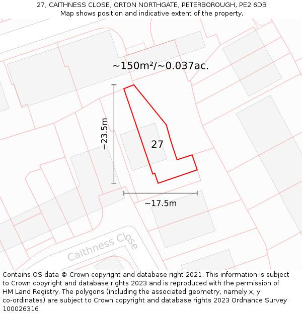 27, CAITHNESS CLOSE, ORTON NORTHGATE, PETERBOROUGH, PE2 6DB: Plot and title map